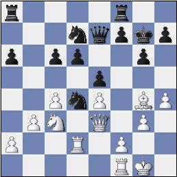  The Position after White's 21st move.  A practically level position with chances for both sides!  (gold-perc1_w21.jpg, 16907 bytes) 