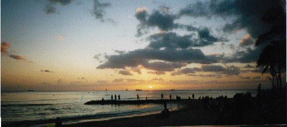 A beautiful end to a beautiful day... a sunset on world-famous Waikiki Beach =)
