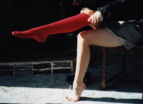 red cable knee socks