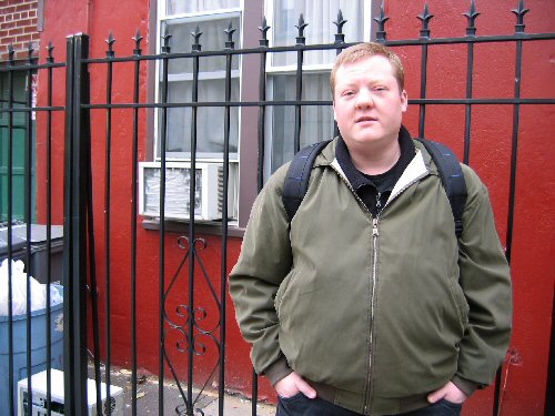 Kevin in front of our Bushwick apartment
