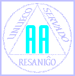 La triangulo en cirklo estas unu el la plej konataj simboloj de AA; gxi rolas iom simile al la verda stelo en Esperantujo. Apud la 3 lateroj de la triangulo oni ofte skribas la 3 t.n. legacojn de AA: �Unueco / Servado / Resanigxo�.