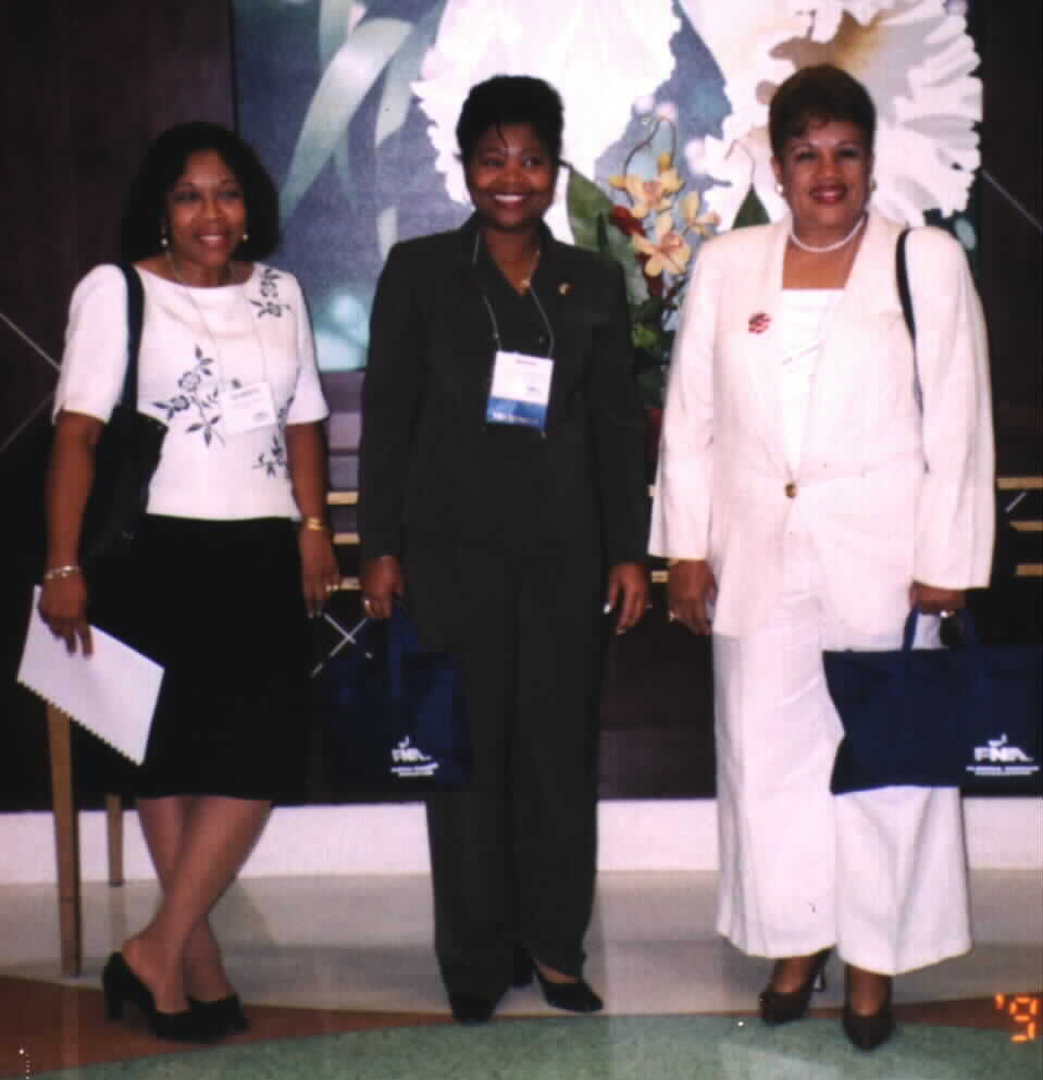 HANA' s members arriving at 
the FNA convention, L-R:Assistant Treasurer Gilberte Philippe Auguste, Excellence Award nominee Secretary 
Marie Etienne, President Marie Liliane French.
