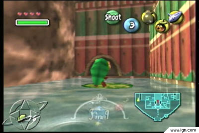 Deku Link stands on a lilypad outside the Deku Palace