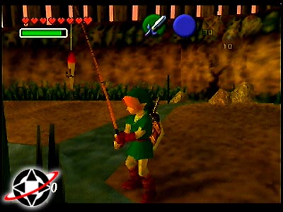 Adult Link fishing while the sun is low in the sky
