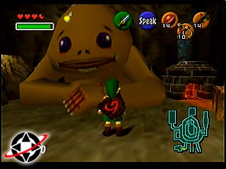 Young Link next to a really big Goron