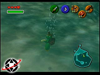 Young Link dives to the bottom of Lake Hylia