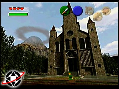 Young Link in front of the Temple of Time