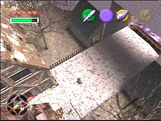 A birdseye view of adult Link in the Market's entrance