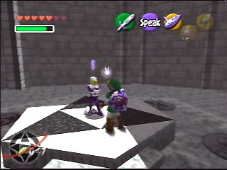 Link sees Sheik in in front of the Pedestal of Time