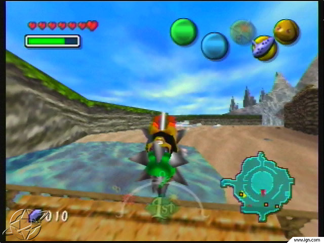 As Darmani, Link attempts to jump a pool of water