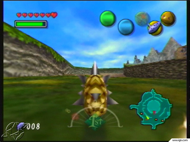 As Darmani, Link rolls through Termina Field