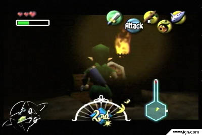 Link lights a torch in a very dark room