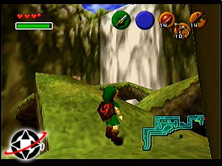 Young Link looks at a waterfall