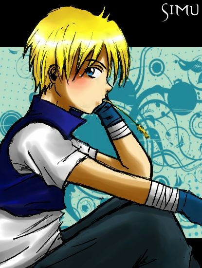 Ich stelle jedes Mal wenn ich ihn male fest was f�rn Milchbubi er doch ist xDD so s�� und knuffig und... voll nicht m�nnlich xDD Simu die Memme xDD und alle seine HGs sind blau u�'... aber blau ist nunmal die Simu-Farbe xD Und Cover f�r Kapi 3.5^^