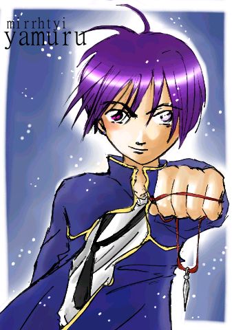 da isser XD mit seinen coolen lila Haaren und dem einen pinken Auge!! XD Schwuchtel-Typ, ey XD naaain, er ist nicht schwul! <.< Aber in seinem Clan haben ALLE lila Haare! XD Lila ist eine mystische Farbe! ^.^b