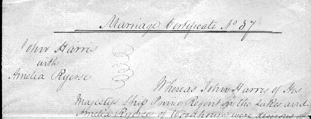 Marriage of John Harris and Amelia Ryerse