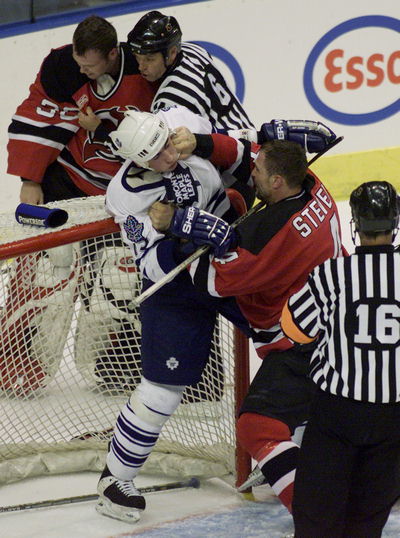 Kaberle and Stevens roughing it up