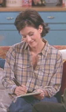 Monica writing down sextips for Chandler