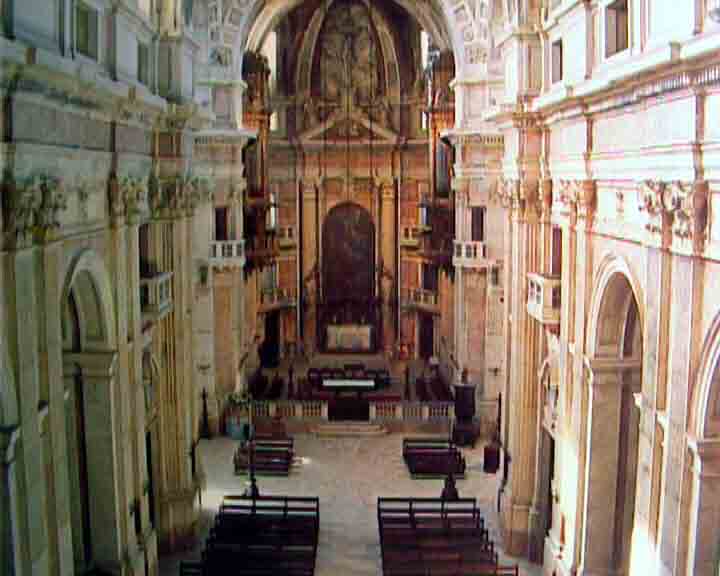 Portugal sights - Mafra church seen from the royal corridor which is 220 meters long