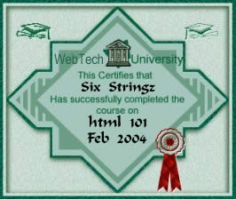 HTML 101 certificate links to Web Tech U
