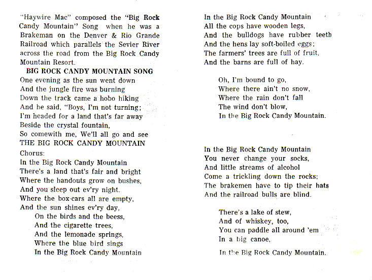 Big Rock Candy Mountain pamphlet - inside