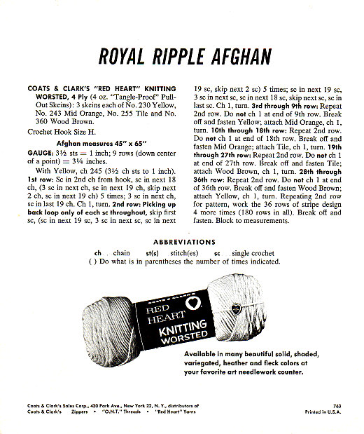 Royal Ripple Afghan leaflet - back