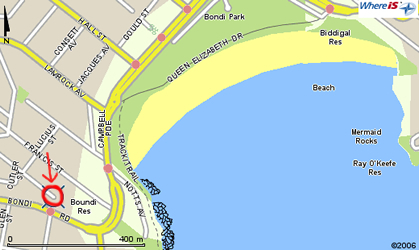 Map of Bondi (location marked)