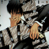 Ooooo Wolfwood all dark and sexy. very tempting pic, eh? too bad he's ALWAYS smoking! lol oh well, it adds to his mysterious persona!
