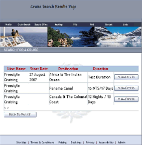 Cruise search results page