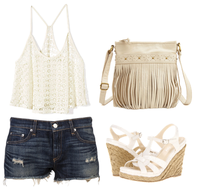 Short mezclilla corto,blusa suelta ,zapatillas tacon corrido y bolso 