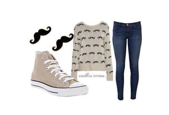 Ropa casual (Jeans ,Blusa y converse con aretes moustache incluidos)