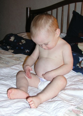 Thomas finds his belly button