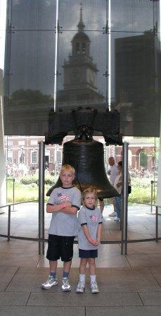 The Liberty Bell with Independence Hall in the background
