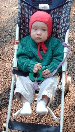Thomas ready for a hike with Grandma