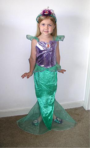 Bethan tries on the Ariel outfit.