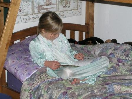 Bethan reads at bedtime