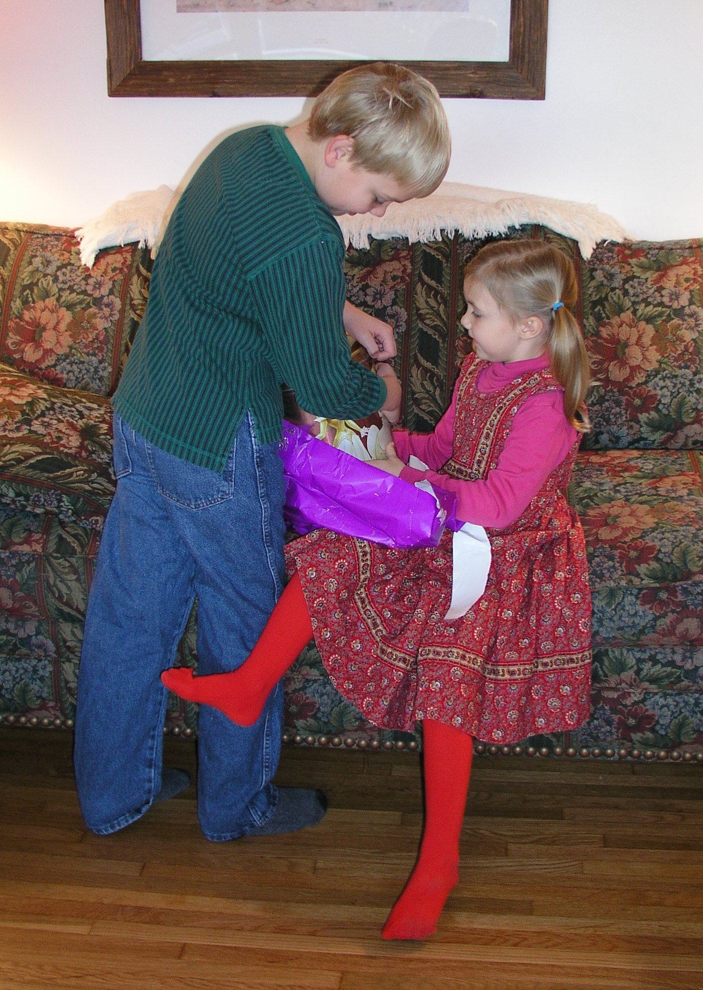 Bethan opens birthday gift from Jeffery
