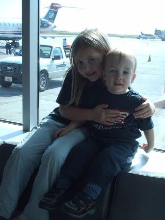 Bethan and Thomas at the airport
