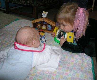 Bethan plays with Thomas