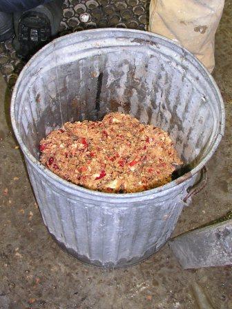 Remains of the ground apples after being pressed.