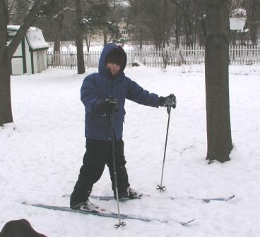 Jeffery tries out his skis