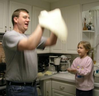 Daddy makes pizza