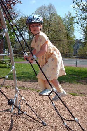 Bethan checks out the new playground