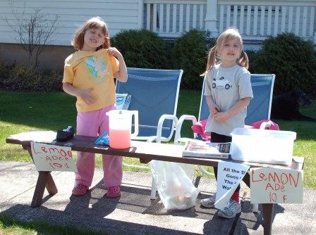 Natalie and Bethan sell lemonade for the MS walk