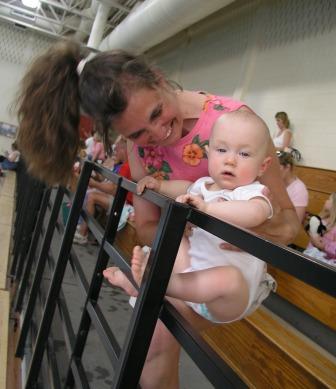 Karla keeps an eye on Thomas at swim lessons