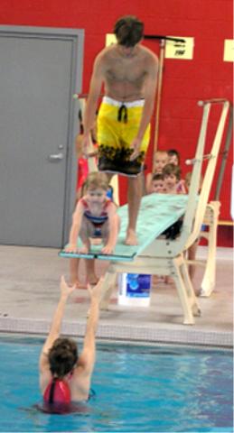 Bethans first jump (or hop?) from the diving board.&nbsp; 