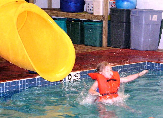 Bethan makes a splash landing from the slide