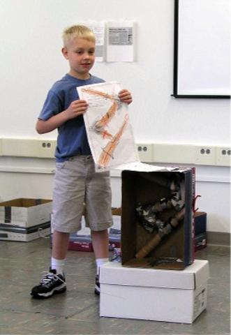 Jeffery presents his Marble Roller Coaster at school