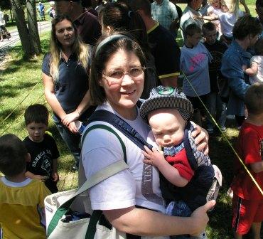 Waiting for Thomas's first train ride