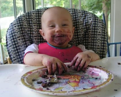Thomas enjoys his favorite meal - blueberry pancakes